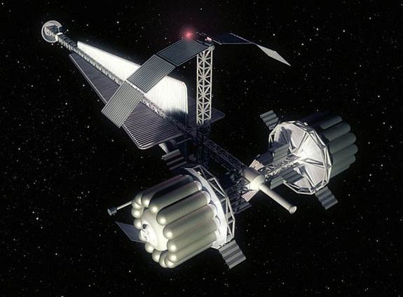 An artist's concept of a crew vehicle for NASA's Human Outer Planets Exploration (HOPE) Callisto concept mission, a five-year flight for six humans, studied in 2002. ESA researchers said such a long-duration mission could warrant the use of a hibernation system for human crewmembers.