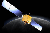 An artist's interpretation of the China's Chang'e 1 lunar orbiter, which launched in October 2007 and ended its mission by crashing into the moon on March 1, 2009.