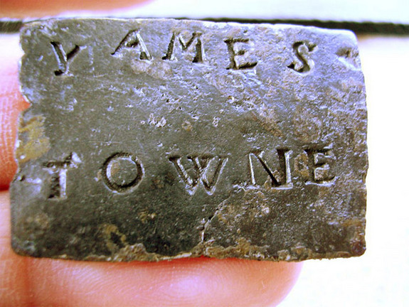 This lead cargo tag -- which reads "Yames Towne" -- is believed to have been discarded from a shipping crate or trunk arriving at Jamestown, the site of the first permanent English settlement in the Americas, from England in about 1611. NASA will fly this artifact and two sets of Jamestown commemorative coins aboard Space Shuttle Atlantis in March 2007.