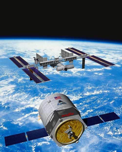 Artist rendering of Cygnus spacecraft approaching the International Space Station.