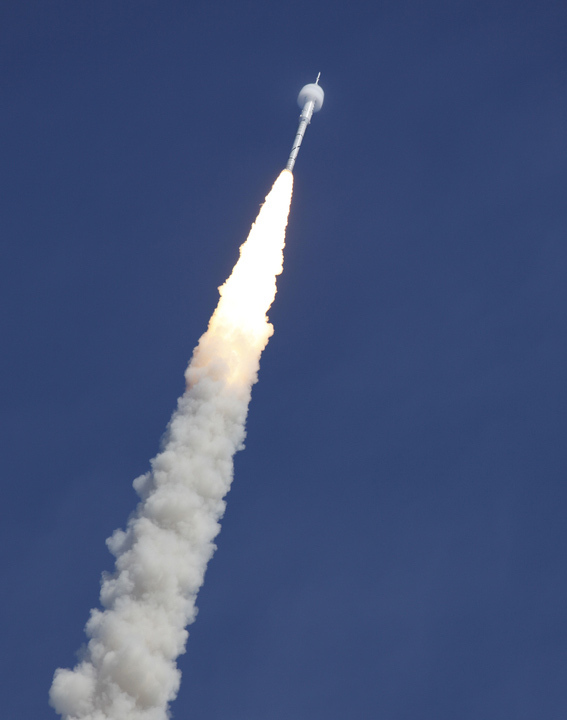 A bow shock forms around the Constellation Program's 327-foot-tall Ares I-X test rocket traveling at supersonic speed during its Oct. 28, 2009 launch from the Kennedy Space Center, Fla. The rocket produces 2.96 million pounds of thrust at liftoff and goes supersonic in 39 seconds.