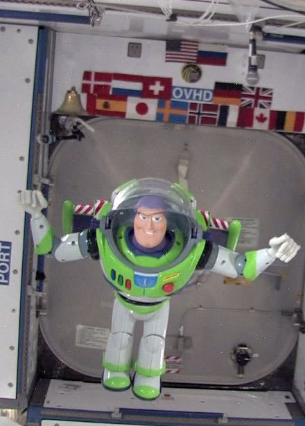 Buzz Lightyear floats aboard the International Space Station during his 468 day mission.