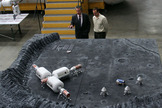 Space entrepreneur Robert Bigelow (left) discusses layout plans of the company's lunar base with Eric Haakonstad, one of the Bigelow Aerospace lead engineers.