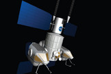 This NASA concept image shows the International Space Station's Tranquility module (Node 3) at the center of two exploration spacecraft that could be sent to visit a nearby asteroid.
