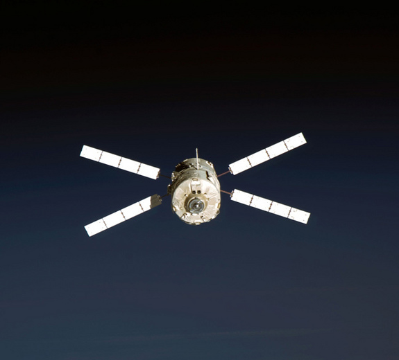 Backdropped by the blackness of space, the European Space Agency's (ESA) "Jules Verne" Automated Transfer Vehicle (ATV) begins its relative separation from the International Space Station. The ATV undocked on Sept. 5, 2008 and was placed in a parking orbit for three weeks, before deorbiting on Sept. 29 and burning up in the Earth's atmosphere.