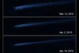 The Hubble Space Telscope captures aftermath of asteroid collision in this series of photos taken between January and May 2010. The images show the object P/2010 A2, an X-shaped objected created by two colliding asteroids.