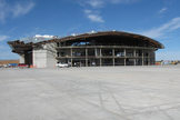 A view of the Spaceport America terminal building under construction. The new commercial spaceport is rising out of the American southwestern desert near Las Cruces, NM, during its runway dedication ceremony on Oct. 22, 2010.