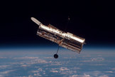 The Hubble Space Telescope in orbit.