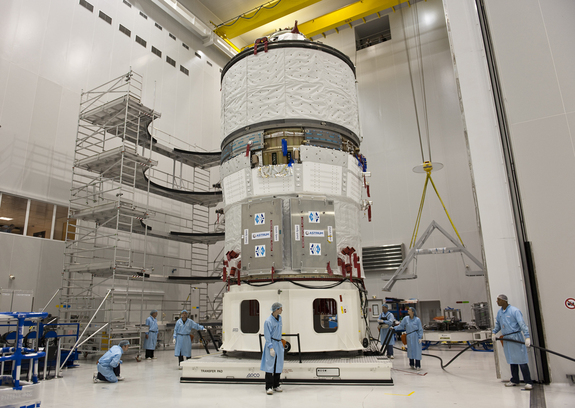 The European Space Agency's ATV-2 Johannes Kepler during transfer from S5C to S5A, 19 November 2010, Europe’s Spaceport in Kourou.
