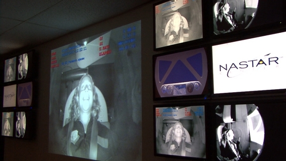 A shot from the NASTAR viewing room while I rode the simulator, with me strapped in as my "spaceship" took off. — Clara Moskowitz.