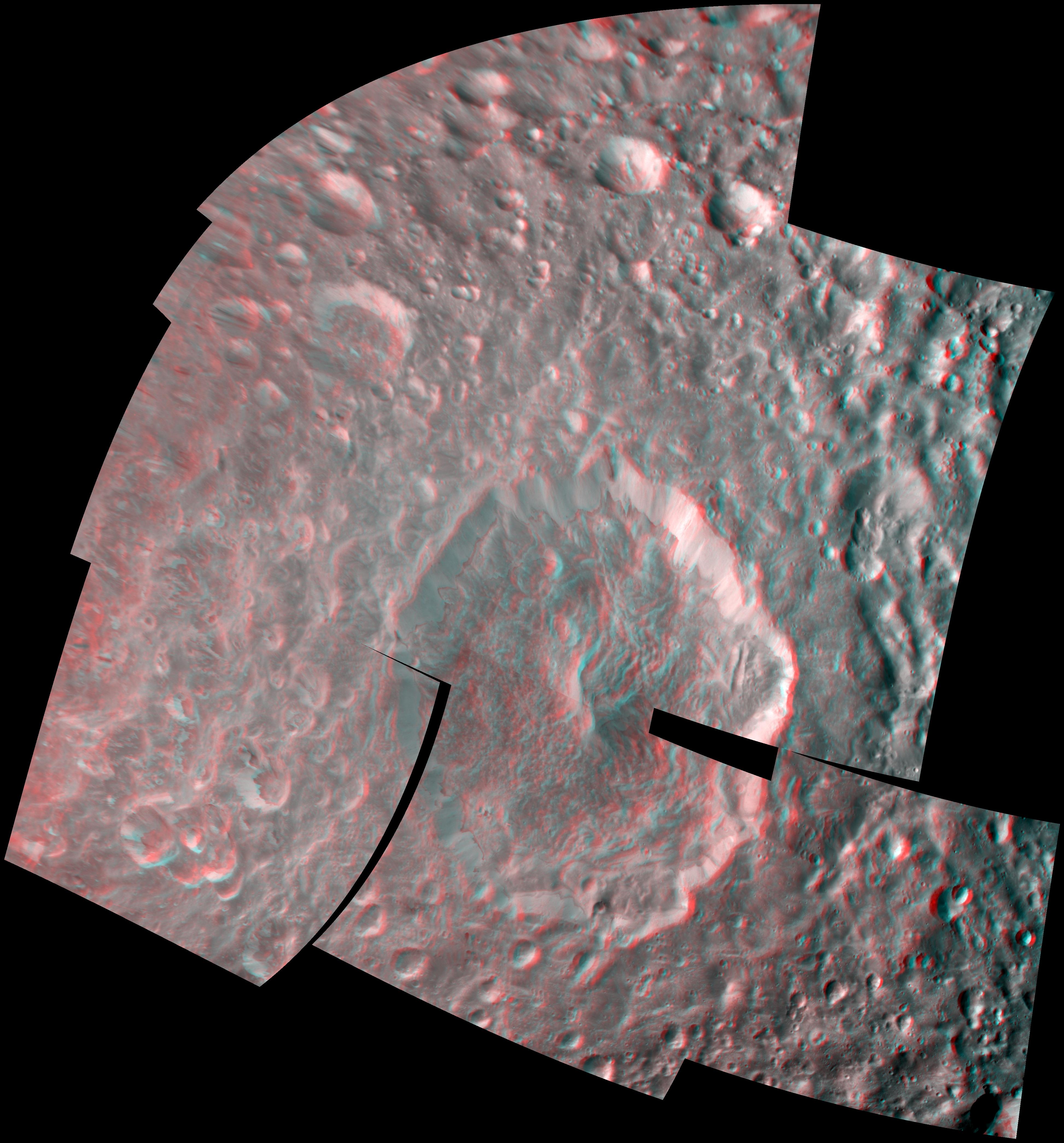 Mimas' Herschel Crater in 3-D