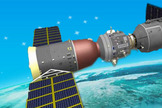 This graphic from a China Astronaut Training Center presentation depicts a Chinese Shenzhou spacecraft docked at the country's first space station module Tiangong-1.