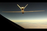 Photo taken of a NASA Global Hawk from Northrop Grumman's Proteus aircraft camera during aerial refueling test approaches.