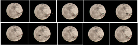 Skywatcher Tony Hoffman in New York City snapped this montage of photos as a plane crosses the disk of the full moon on March 19, 2011 during a so-called "supermoon."