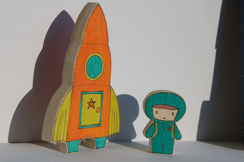 A Free-standing Wooden Spacecraft and Astronaut