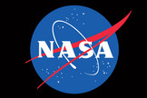 The logo of NASA, the National Aeronautics and Space Administration.