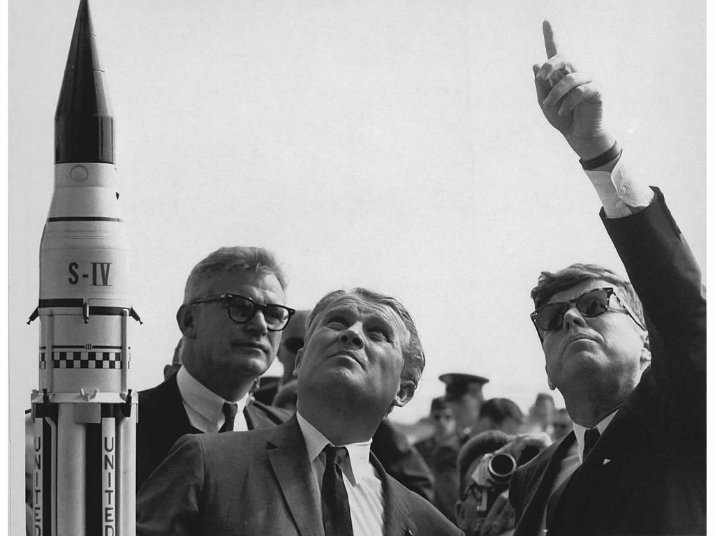President Kennedy at Cape Canaveral with NASA Officials