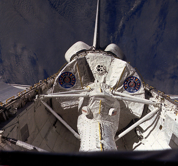 The Spacelab-1 (SL-1) module in orbiter Columbia's payload bay during the STS-9 shuttle mission.
