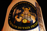 A close look at the mission emblem for the secretive NROL-34 spy satellite mission as the payload is mated to its Atlas 5 booster in preparation for launch from Space Launch Complex-3 at Vandenberg Air Force Base in California on April 14, 2011.