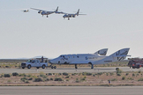 Photojournalist Bill Deaver snapped this photo of Virgin Galactic's first SpaceShipTwo spaceliner on the runway after its fifth glide test flight on April 22, 2011 at the Mojave Air and Space Port in California.