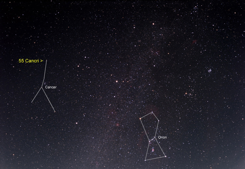 55 Cancri star system location in sky