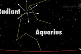 This sky map from NASA depicts the origin the Eta Aquarid meteor shower in the constellation Aquarius in the night sky. The Eta Aquarids are left over material from Halley's Comet.