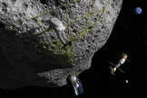 Artist's concept of anchoring to the surface of an asteroid.