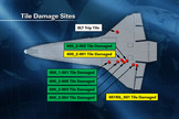 This NASA graphic released May 19, 2011 shows the location of damaged tiles on the belly of space shuttle Endeavour caused by debris during its May 16 launch into orbit.