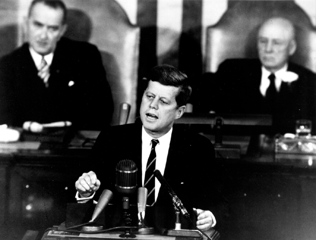 President John F. Kennedy giving moon speech in 1961