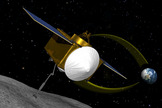 An artist's interpretation of NASA's asteroid-sample mission OSIRIS-REx, which will rendezvous with the near-Earth asteroid designated 1999 RQ36 in 2020. The mission is expected to launch in 2016.