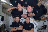 The six member crew for space shuttle Endeavour's final mission poses for an STS-134 in-flight crew portrait in the Japan Aerospace Exploration Agency's Kibo lab on the International Space Station on May 26, 2011.