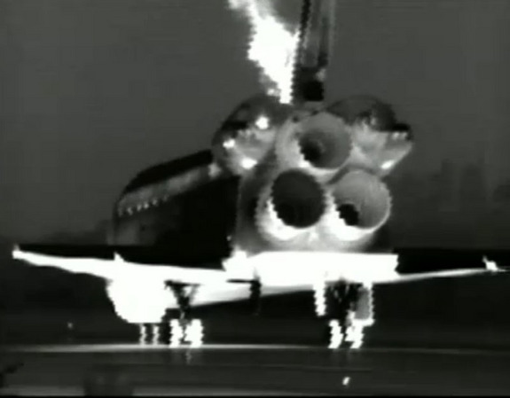 The space shuttle Endeavour on the landing strip at NASA's Kennedy Space Center in Florida after the orbiter's 25th and final landing.
