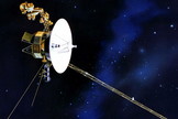 An artist's illustration of NASA's Voyager 1 spacecraft, the farthest human-built object from Earth, which launched in 1977 and is headed for interstellar space.