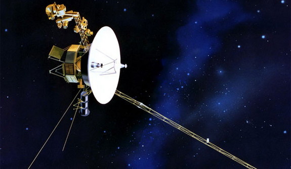 An artist's illustration of NASA's Voyager 1 spacecraft, the farthest human-built object from Earth, which launched in 1977 and is headed for interstellar space.