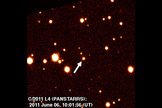 Discovery image of the newfound comet C/2011 L4 (PANSTARRS), taken by Hawaii's Pan-STARRS 1 telescope.