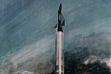 An X-20 Dyna-Soar (Dynamic Soaring) clears the launch tower atop an Air Force Titan II rocket in this 1961 artist's concept. The X-20 development program was cancelled in 1963, and the vehicle was never built.