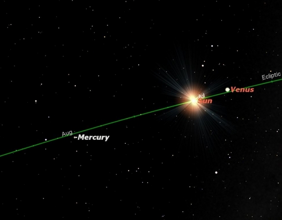 Sky map for planet Mercury on July 20, 2011, when the planet is at its greatest eastern elongation.