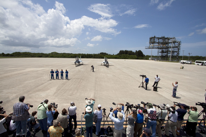 STS-135 Crew Members Speak To Media