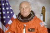 STS-95 crewmember, astronaut and U.S. Senator John Glenn. Glenn was the first American to orbit the earth and returned to space in 1998 aboard a Space Shuttle flight.