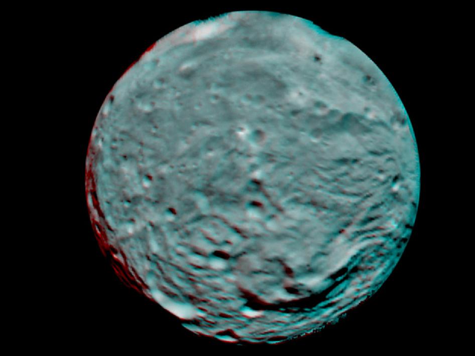 Anaglyph Image of Vesta's South Polar Region
