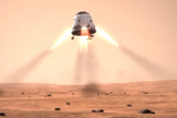 This still from a SpaceX mission concept video shows a Dragon space capsule landing on the surface of Mars. SpaceX's Dragon is a privately built space capsule to carry unmanned payloads, and eventually astronauts, into space.