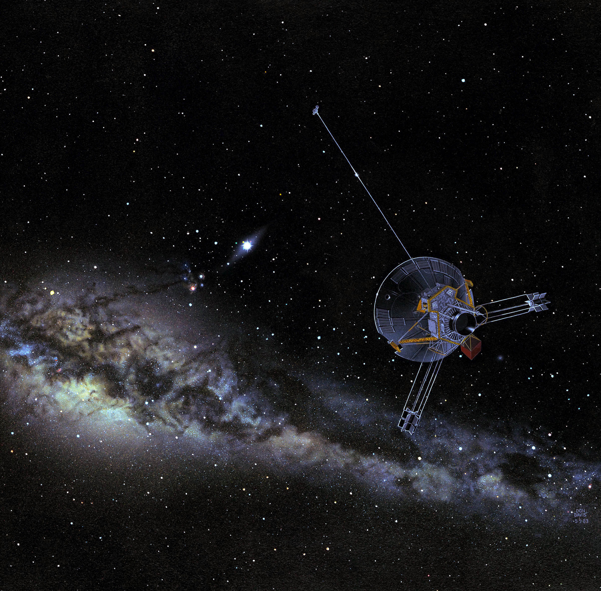 Artist's view of Pioneer spacecraft in interstellar space.