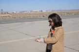 Artist Barbara Prey works on a sketch of the X-43 airplane.