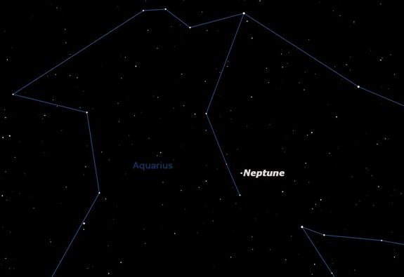 This sky map shows the location of the planet Neptune on Aug. 22, 2011. Neptune will be at opposition and can be spotted in small telescopes.