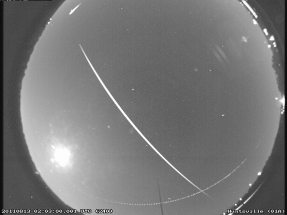 NASA meteor scientist Bill Cooke posted this image of the International Space Station streaking above Huntsville, Ala., on Aug. 12, 2011 during the peak of the Perseid meteor shower of 2011.