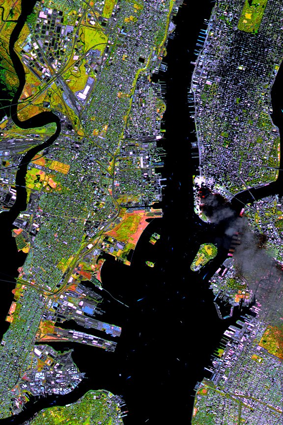 SPOT Satellite Images of World Trade Center Fires (Wider)