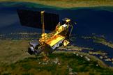 An artist's concept of the Upper Atmosphere Research Satellite (UARS) satellite in space. The 6 1/2-ton satellite was deployed from space shuttle Discovery in 1991 and decommissioned in December 2005.