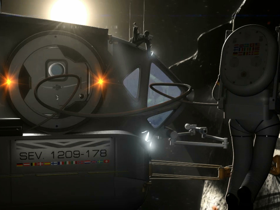 Astronaut Performs EVA with Asteroid