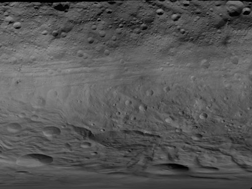 Map of Vesta's Equatorial Latitudes and Southern Hemisphere