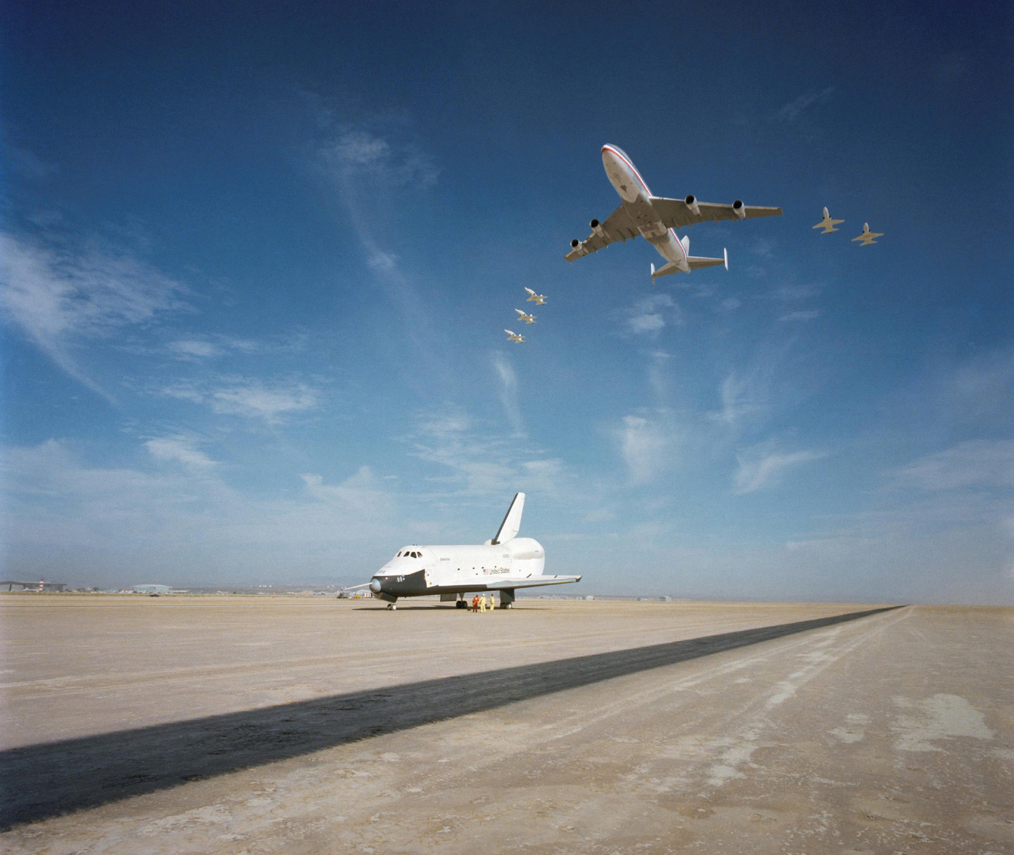 Space Shuttle Enterprise Lands with T-38 Jets Overhead